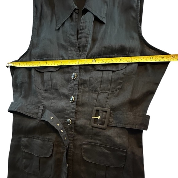 NWT Allison Taylor 100% Linen Black Utility Safari Belted Shirt Dress Size 10 M - Picture 6 of 14